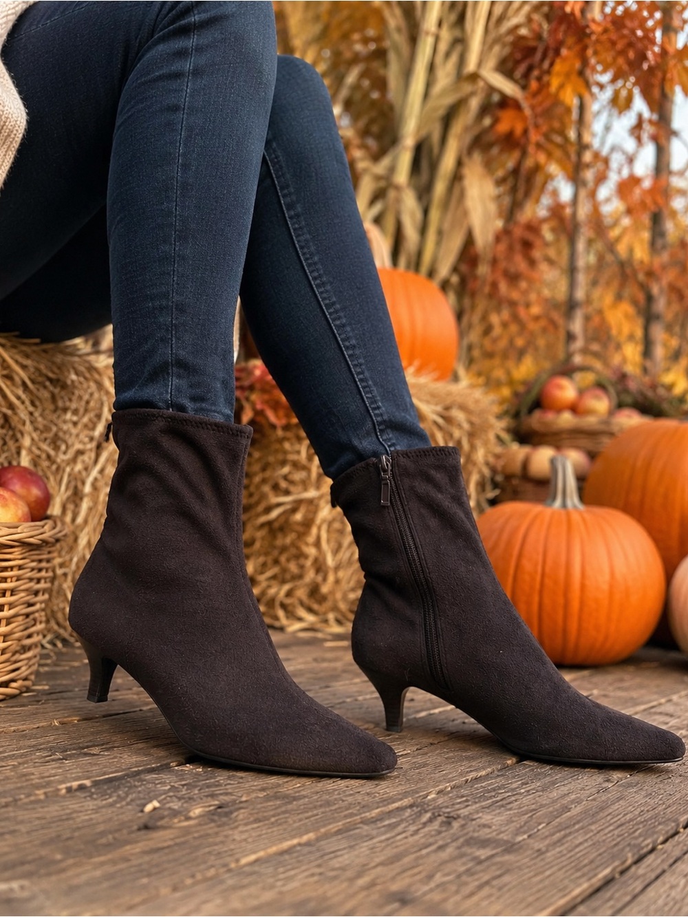 Impo Chocolate Brown Suedy Stretch Pointed Toe Ankle Boots